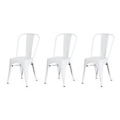 Kit 3 Cadeiras Tolix Iron Design Branca Aço Industrial Sala Cozinha Jantar Bar