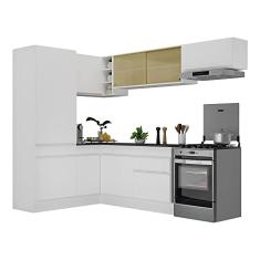 Armário de Cozinha Completa de Canto com Rodapé Veneza Multimóveis V2086 Branco