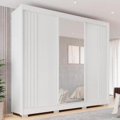 Guarda-roupa Casal com Espelho 3 Portas 4 Gavetas Atenas Branco