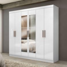 Guarda-roupa Paris 6 Portas 2 Gavetas Com Espelho Branco - Ma