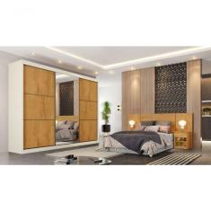 Guarda Roupa 3 Portas Com 1 Espelho Off White Peroba Off White 6 Gavetas Bragança Móveis Europa