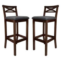 Kit 2 Banquetas Media Estofada para Bancada Madri Madeira Capuccino Su