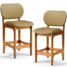 Kit 02 Banquetas Baixa Bar Cozinha E Sala De Jantar Fixa Betta L02 Imbuia Couríssimo Casco Fendi - Lyam Decor