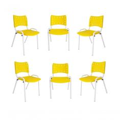 Kit 6 Cadeiras Iso Para Escola Escritório Comércio Amarela Base Branca