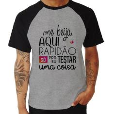 Camiseta Raglan Me beija aqui rapidão - Foca na Moda, Cinza, Preto, GG