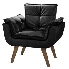Poltrona Orion 1 Lugar Base Palito Suede Tecido Preto