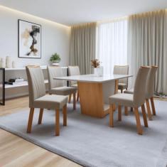 Conjunto Sala de Jantar 6 Lugares Retangular Tampo Vidro/MDF 160cm Mes