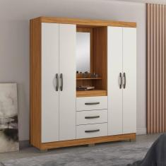 Guarda Roupa Casal com Espelho 4 Portas 3 Gavetas 1 Nicho Capelinha Notável Móveis Freijó Trend/Off White