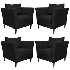 Kit 4 Poltronas Decorativa Sala de Estar Pés Palito Lubbock Couro Preto - Gran Belo