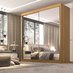 Guarda Roupa Casal 2 Portas com Espelho 6 Gavetas 100% MDF California Cinamomo