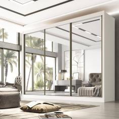 Guarda Roupa Espelhado Casal 3 Portas 6 Gavetas 100% MDF Qatar Branco
