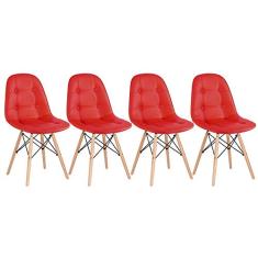 Loft7 Home Decor, Kit 4 Cadeiras Estofadas Eames Eiffel Botonê - Madeira clara Vermelho