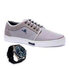 Tênis Masculino Polo Joy Casual Moderno Em Lona + Relógio
