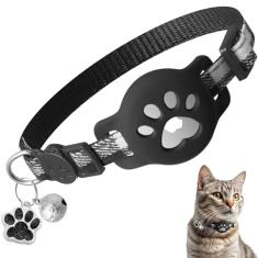 Coleira de gato com suporte e sino, fivela de segurança com suporte e sino, coleira de gatinho com suporte para Apple AirTag, xadrez clássico ajustável para meninas, meninos, gatos, acessórios para