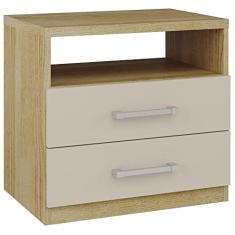 Mesa de cabeceira Édez PH1195, 2 Gavetas, Amêndoa e Off White