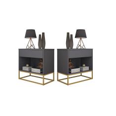 Kit 2 Mesa Lateral Para Cama Industrial Malta Cinza Pés De Ferro Dourado
