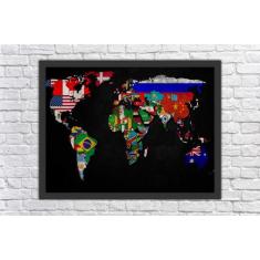 Quadro Decorativo Mapas Mundo Quartos e Salas Decorações Com Moldura -