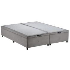 Cama Box Bau Bipartido Queen Size Suede 1.58X1.98 com Pistão Hidráulic