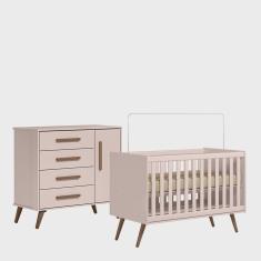 Quarto de Bebê Qencanto com Cômoda e Berço Qmovi Rosa - Móveis Leartam