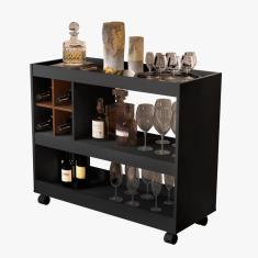 Aparador Com Adega Sala Bar Gold Luxo Preto/Caramelo Comprar Móveis Em Casa