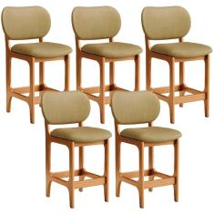 Kit 05 Banquetas Baixa Bar Cozinha E Sala De Jantar Fixa Betta L02 Imbuia Couríssimo Casco Fendi - Lyam Decor