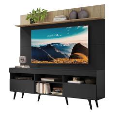 Rack Com Painel Tv 65 Preto/rustic Com Prateleira e Pés