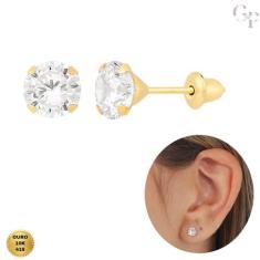 Brinco de Ouro 10K 416 Zircônia Branca Transparente de 5mm Infantil e 