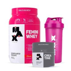Combo Whey Feminino 900g, Creatina 150g e Coqueteleira Max-Feminino