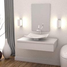 Bancada para Banheiro 80cm com cuba Folha F44 800w Metrópole Compace Branco Chess