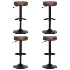 Kit 4 Banquetas Altas de Cozinha Restaurante Ilha Bancada Bar Viena Giratórias Com Regulagem Apoio de Pés Marrom