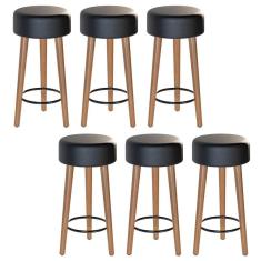 Kit 06 Banquetas Baixa Estofada Pés De Madeira Preto