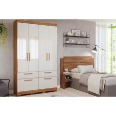 Guarda Roupa Solteiro 5 Portas 3 Gavetas c/ Espelho Porto Cinamomo/Off White - Panan