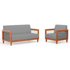 Kit Poltrona e Sofá Varanda Samoa Madeira Maciça com Cordas Náutica Li
