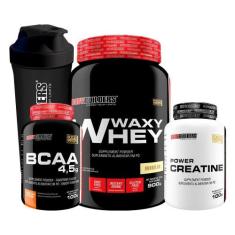 Kit Waxy Whey Baunilha 900G + Creatina + Bcaa + Coqueteleira - Bodybui
