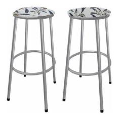 Kit 2 Banco Banqueta Alta Sem Encosto - Moveraço, Prata, Assento Orquí