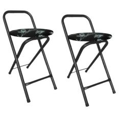 Kit 2 Bancos Banqueta Dobrável Baixa Assento Estofado Redondo - Movera