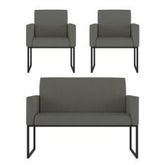 Kit Sofá 2 Lugares + 2 Poltronas Para Recepção Sala Balaqui Cor:cinza Cinza