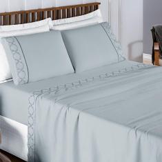 Jogo De Lençol King Infinity Bordado 300 Fios 4 Peças - Cinza