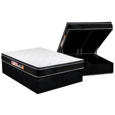 Cama Box Baú Queen: Colchão Espuma Castor D33 Black e White Air Euro Pillow + Base crc Courano Black(158x198)