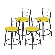 Jogo 4 Banqueta Baixa Para Cozinha Epoxi Craqueada Assento Estofado