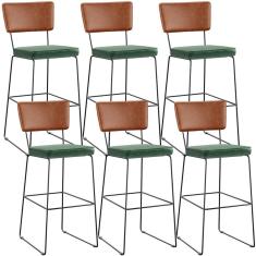 Kit 06 Banquetas Altas Allana L02 Camel Facto Verde Musgo