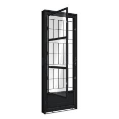 Porta De Aço De Giro Com Postigo E Grade Quadrada 215X85Cm Aço Pronto Riobras Preto