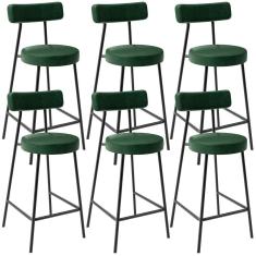 Kit 06 Banquetas Baixa Milão L02 Assento Plástico Estrutura Aço Encosto Fixo 60 cm Verde