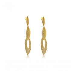 Brinco Grande De Folhas Sobrepostas Folheado Em Ouro 18k [f027]