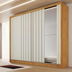 Guarda Roupa Solteiro Ripado Com Espelho 2 Portas 4 Gavetas Galati-peroba-off White Made Marcs