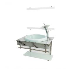 Gabinete De Vidro Para Banheiro Inox Com Cuba Chapeu Branco