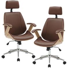 Kit 02 Cadeiras Para Escritório Presidente Giratória Office Natural Polaris Corano R01 Marrom - Lyam Decor