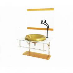 Gabinete de Vidro Para Banheiro Iq 60cm Inox com Cuba Chapéu