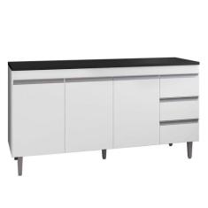 Balcão De Cozinha Andréia Branco Com Tampo 160 Cm Preto Fosco  Ajl - A