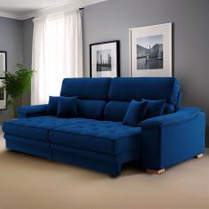 Sofá 3 Lugares Retrátil e Reclinável Raul Linho Azul Marinho